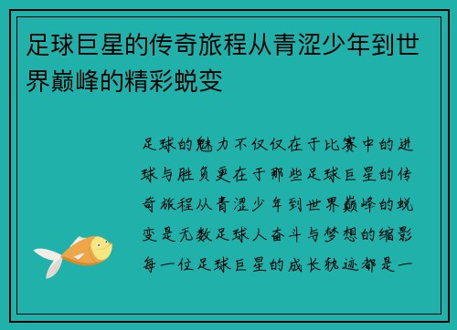 足球巨星的传奇旅程从青涩少年到世界巅峰的精彩蜕变