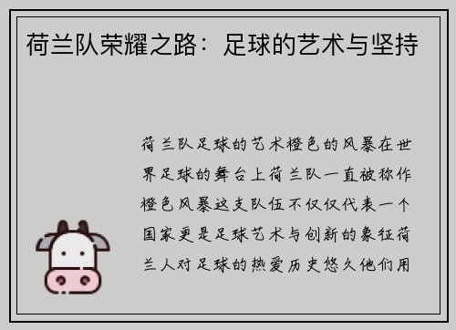 荷兰队荣耀之路：足球的艺术与坚持